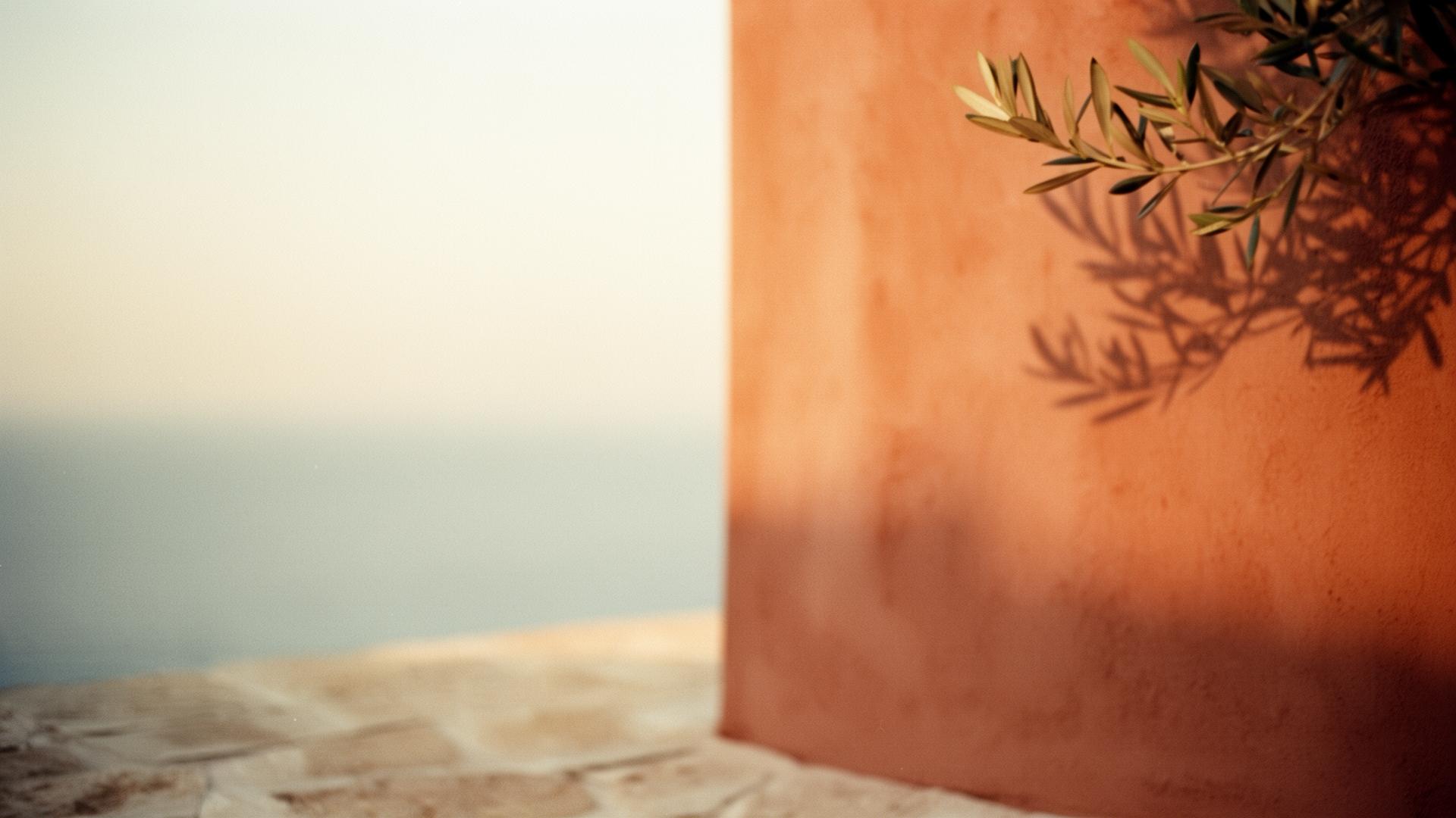 Warm Mediterranean evening light on a terracotta wall in Bodrum
